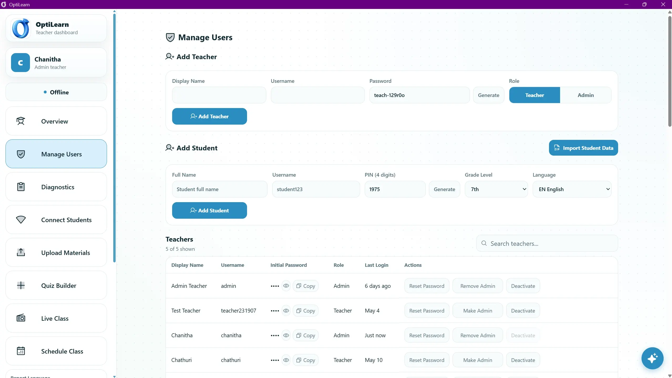 Teacher-Admin Dashboard